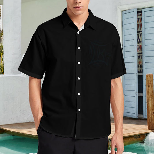 King Black Collared Short-Sleeve Shirt without Pockets