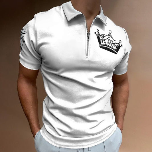 KING Men's Short Sleeve POLO Shirt with Zipper White