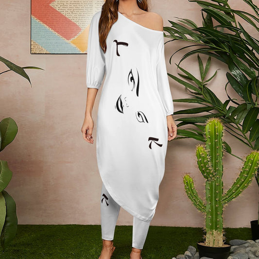 LOOK Diagonal Shoulder Two Piece Set White
