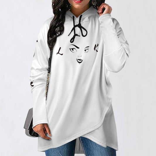 230gsm Poncho-style Long Sleeve Women Hoodie with Irregular Hem DS001 (All-Over Printing)